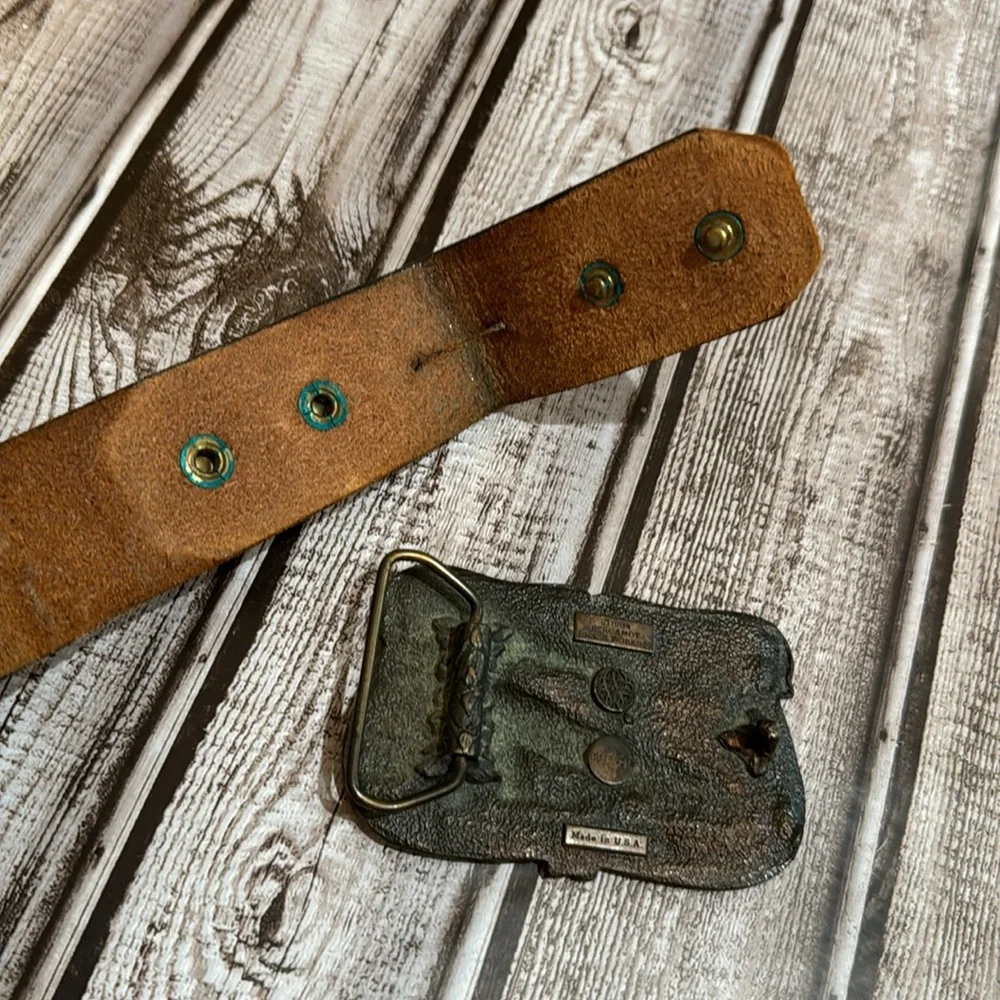 Bergamot Locomotive Vtg Brass Buckle Railfan Leather Tooled Belt 38-42 Unisex